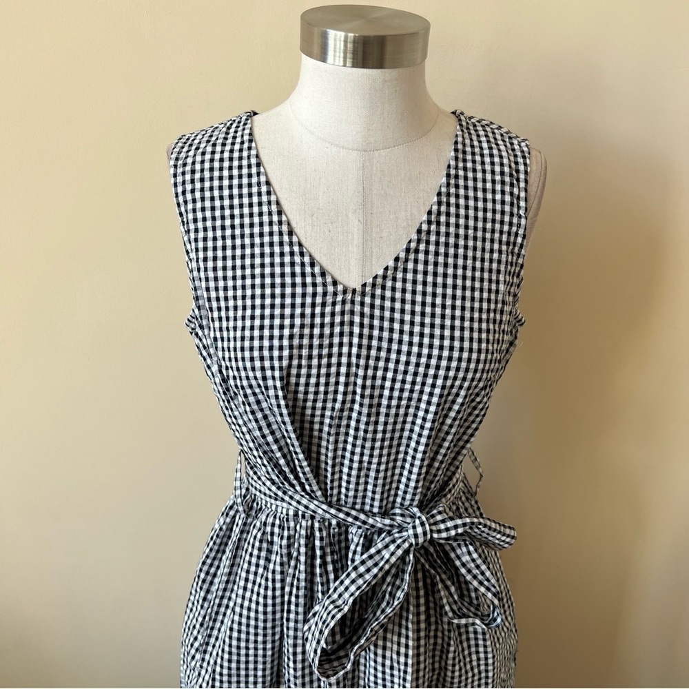 Barbour Navy and White Gingham V-Neck Midi Dress - Picture 5 of 13